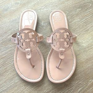 Tory Burch Miller patent leather nude pink sandals size 9.  Worn 3x, like new!